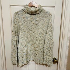 J. JILL Speckled Marled Cream Oatmeal Heathered Turtleneck Sweater